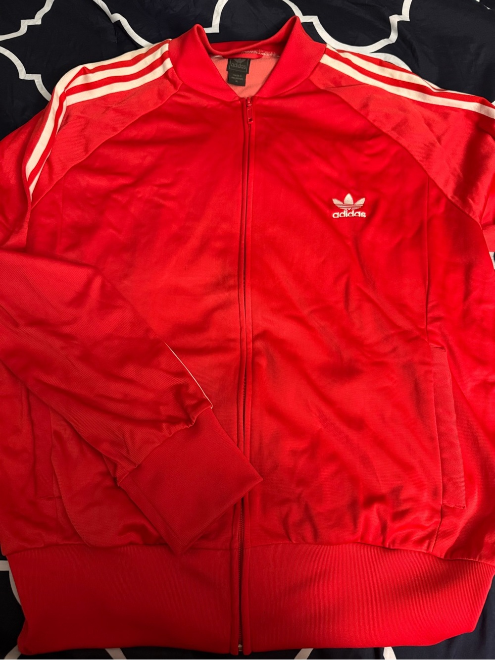 adidas Red Track-Style Bomber Jacket with White Stripes